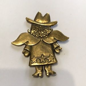 Jeep Collins brass cowgirl angel brooch pin